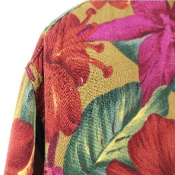 Solutions Original Red and Pink Floral Hibiscus Button Up Shirt Size Small - Picture 5 of 8